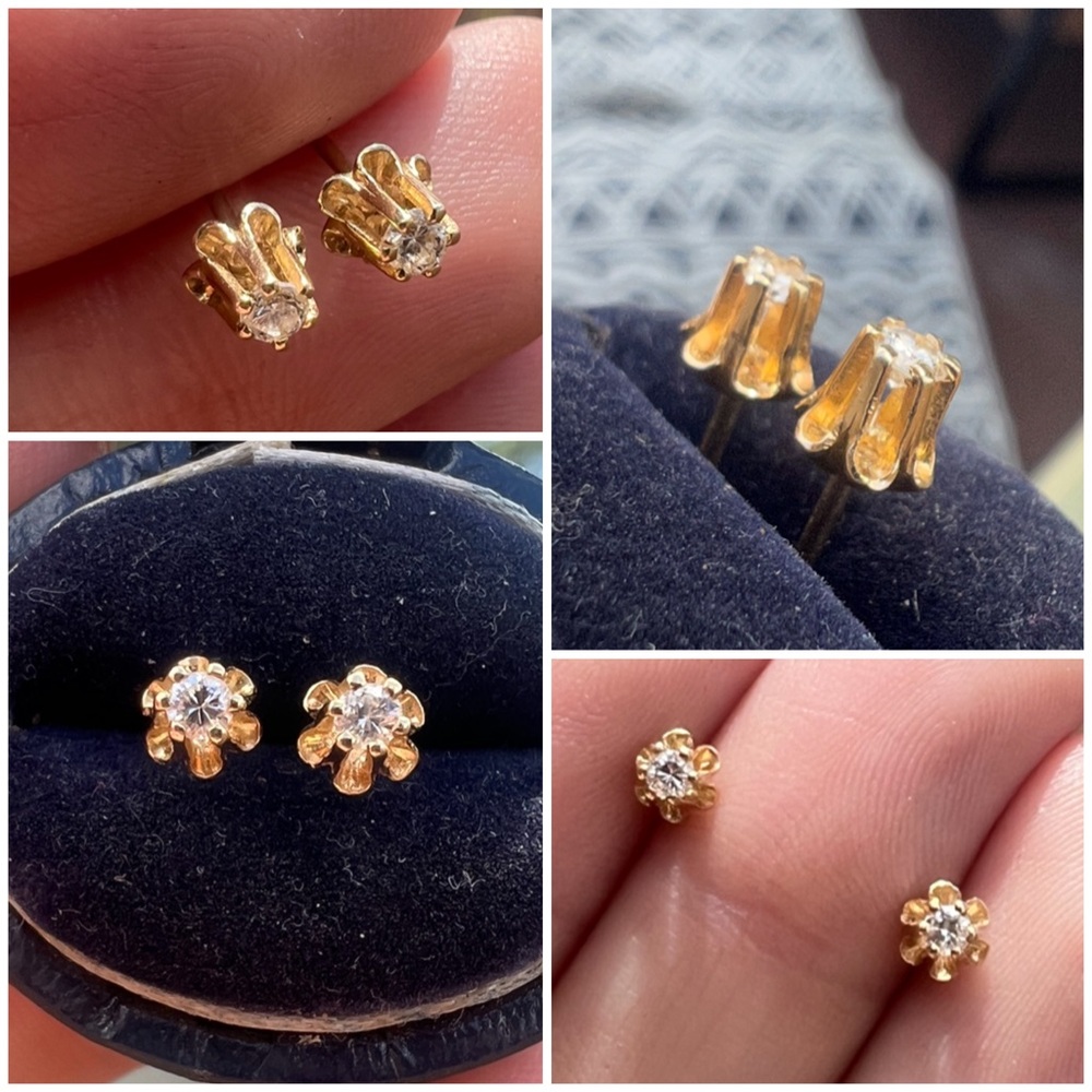 Antique Gold Tulip With Diamond Earrings